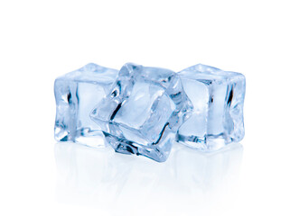 Three ice cubes, isolated on white background