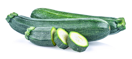 fresh green zucchini with slice isolated on white background