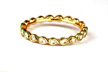 Gold bracelet on white background,kundan bracelet,Style, fashion and design of jewelry. indian...