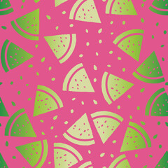 Summer Watermelon Fruit Slices Vector Seamless Pattern