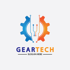 Tech gear logo vector design template. Technology Logo Template Design Vector, Emblem, Design Concept, Creative Symbol, Icon