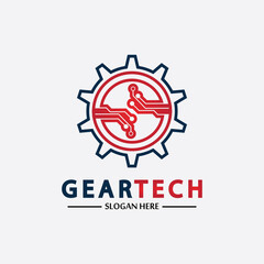 Tech gear logo vector design template. Technology Logo Template Design Vector, Emblem, Design Concept, Creative Symbol, Icon