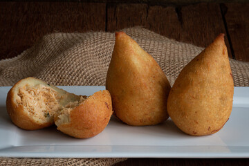 Coxinha. Traditional brazilian deep fried chicken snack. Brazilian food.