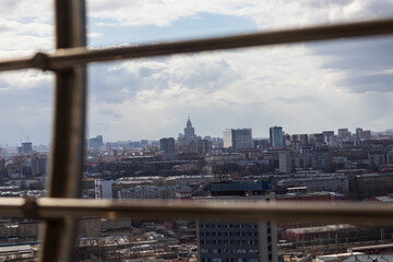 Russia, Moscow, 2019: view from the Ostankino television tower to the Stalinist skyscraper