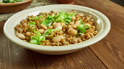 Mediterranean Freekeh Salad with bean and Collard Greens