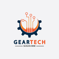 Tech gear logo vector design template. Technology Logo Template Design Vector, Emblem, Design Concept, Creative Symbol, Icon