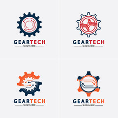 Fototapeta premium Tech gear logo vector design template. Technology Logo Template Design Vector, Emblem, Design Concept, Creative Symbol, Icon