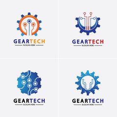 Tech gear logo vector design template. Technology Logo Template Design Vector, Emblem, Design Concept, Creative Symbol, Icon