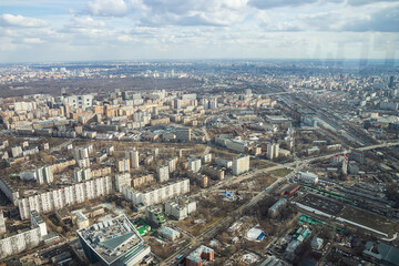 Obraz premium Russia, Moscow, 2019: Ostankino TV tower, view of the residential areas of the city