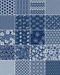 Twenty Japanese style fabric abstract floral and geometric vector  seamless pattern collection