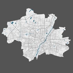 Naklejka premium Munich map. Detailed map of Munich city poster with streets, water.