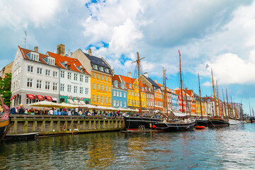Fototapeta premium View of old Nyhavn port in the central Copenhagen