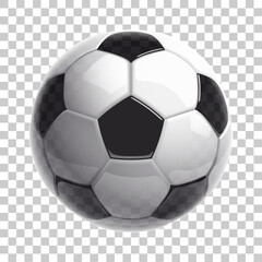 Fototapeta na wymiar Football championship 3D logo Design banner. Illustration banner with logo Realistic soccer ball Isolated on transparent Checkered background. black and white classic stadium leather football ball