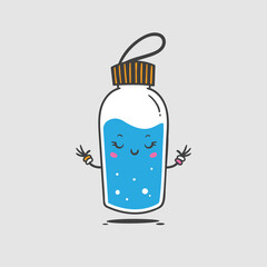 Cute water flask / bottle female girl cartoon mascot character vector illustration