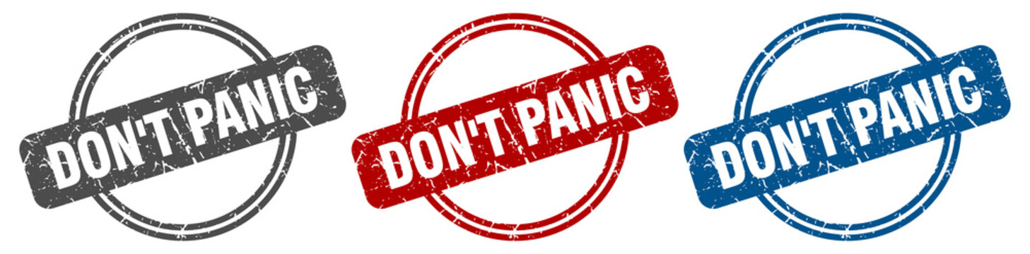 don't panic stamp. don't panic sign. don't panic label set