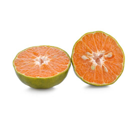 tangerine or mandarin fruit with leaves isolated on white background