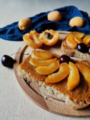 breakfast of sweet sandwich with condensed and apricots