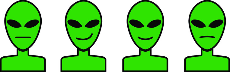 
Alien Icons with emotions. Green color vector.