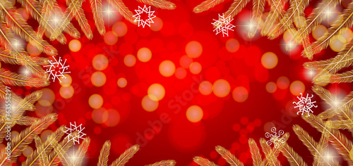 雪の結晶と光の赤色と金色のクリスマス背景 ベクターイラストのクリスマスカード Wall Mural Rrice