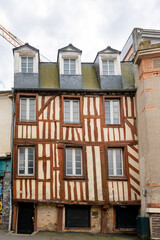 Obraz premium RENNES, FRANCE - April 28, 2018: Antique building view in Old Town in Rennes, France