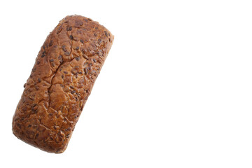 isolated bread with flax seeds on a left side of white background view from above
