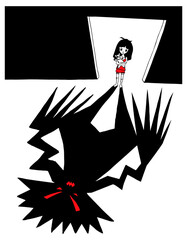 Child is afraid of the dark vector illustration. Kid nightmare.