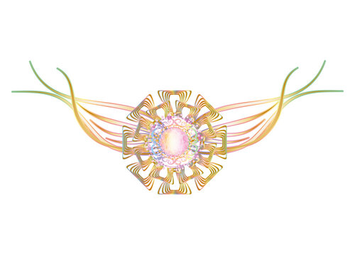 Goldene Jugendstil Fl&uuml;gel mit rosafarbenen Diamant