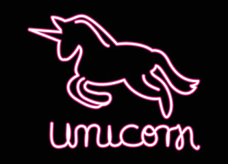 pinkfarbenes leuchtendes Neon Einhorn mit Typo