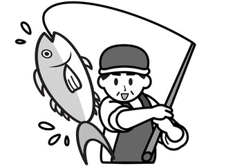 魚を釣り上げる男性