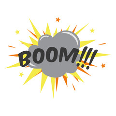 Explosion. Boom! Symbol, sticker tag, special offer label, advertising badge. Sign banner. Comics speech bubble bang. Clouds for explosions like boom.
