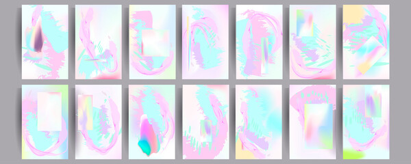 Set of abstract pearlescent foil creative universal artistic templates. Good for poster, card, invitation, flyer, cover, banner, placard, brochure and other graphic design. Vector illustration