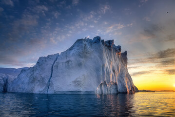 Naklejka na ściany i meble Greenland Ilulissat glaciers at ocean at polar night