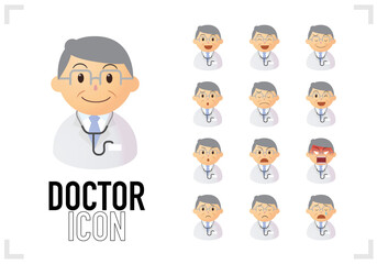 ベテランドクターのバストアップアイコンのベクターイラストセット								