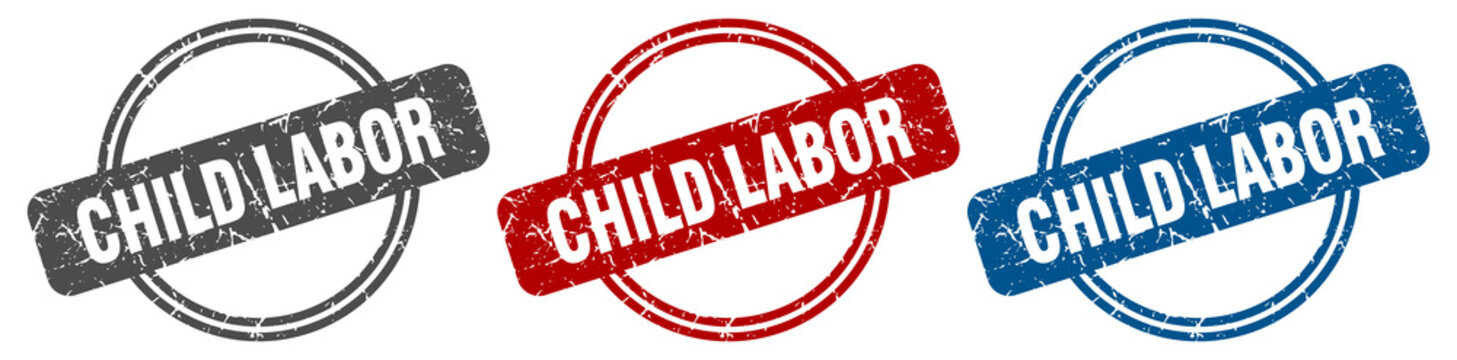 Child Labor Stamp. Child Labor Sign. Child Labor Label Set