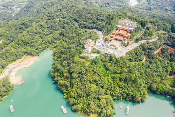 aerial view of Sun Moon Lake with Wen Wu temple