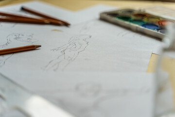 Drawing, sketching the human figure with a pencil