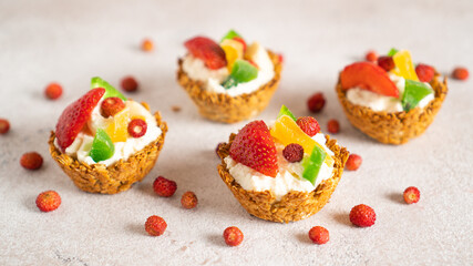 Paradise dessert prepared at home. Surprise your partner with delicious and healthy dessert. Morning pleasure. Top view