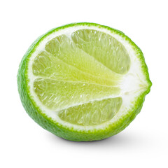 Lime obliquely slice isolated on white background. Fresh citrus fruit.