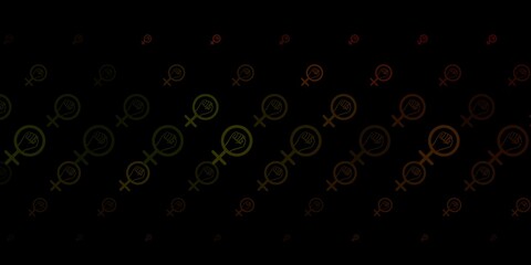 Dark Green, Yellow vector backdrop with woman's power symbols.