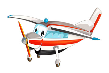 cartoon happy flying plane machine on white background - illustration
