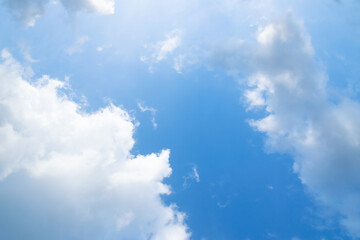 Scattered white clouds on blue sky with sunlight for background. Cloudy day in summer.