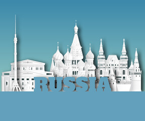 Obraz premium Russia Landmark Global Travel And Journey paper background. Vector Design Template.used for your advertisement, book, banner, template, travel business or presentation.