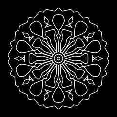 Light mandala on a black background. Image in the form of a radial pattern.