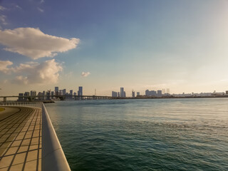 Abu Dhabi skyline at sunset