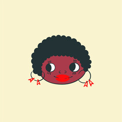 Portrait of curly girl with round earrings. Cute african-american avatar. Cheerful character, mascot design. Isolated vector illustration.	