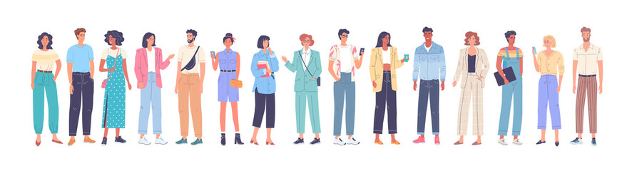 Different young people cartoon characters vector illustration