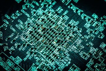 electronic circuit, computer motherboard close-up
