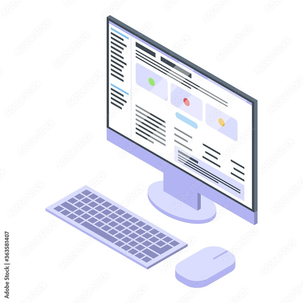 Poster it administrator desktop computer icon. isometric of it administrator desktop computer vector icon f