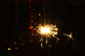 Bengali fire. Festive firework salute burst. Festive new year background.