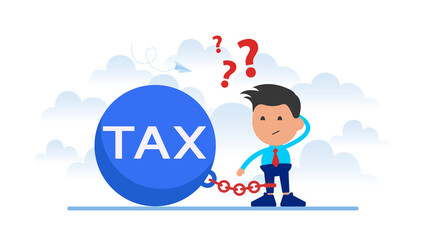 Business man chained to his big heavy debt weight with shackles.
